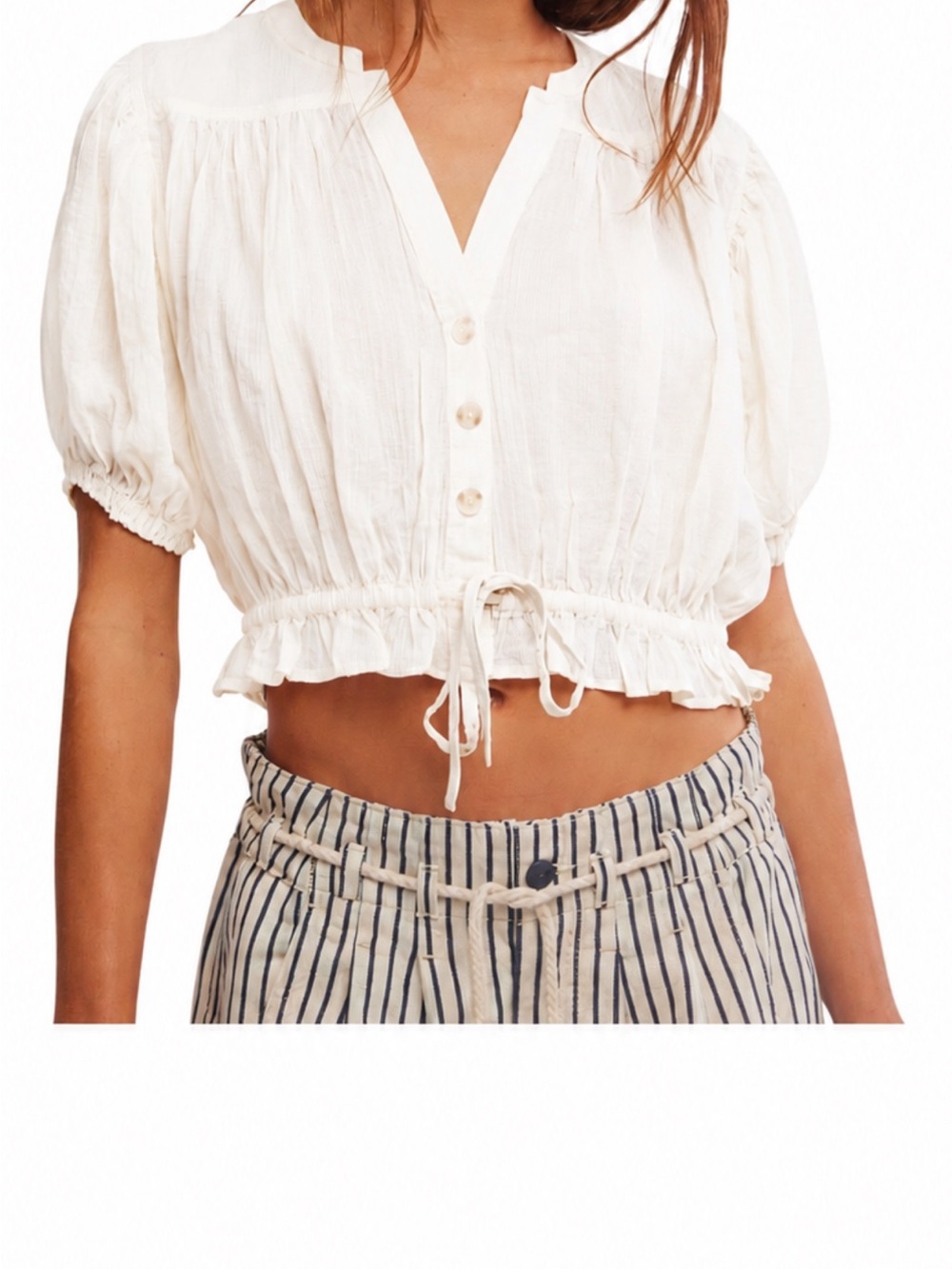 NWT free people women’s little cloud cotton shirt ivory size large